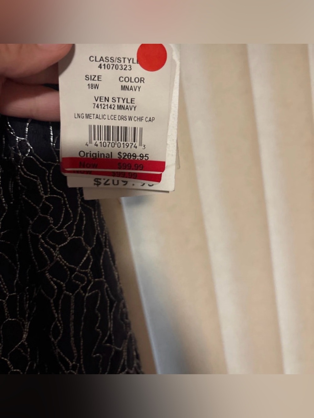 Plus Size Navy Evening Dress with Beaded Cap - Picture 6 of 6